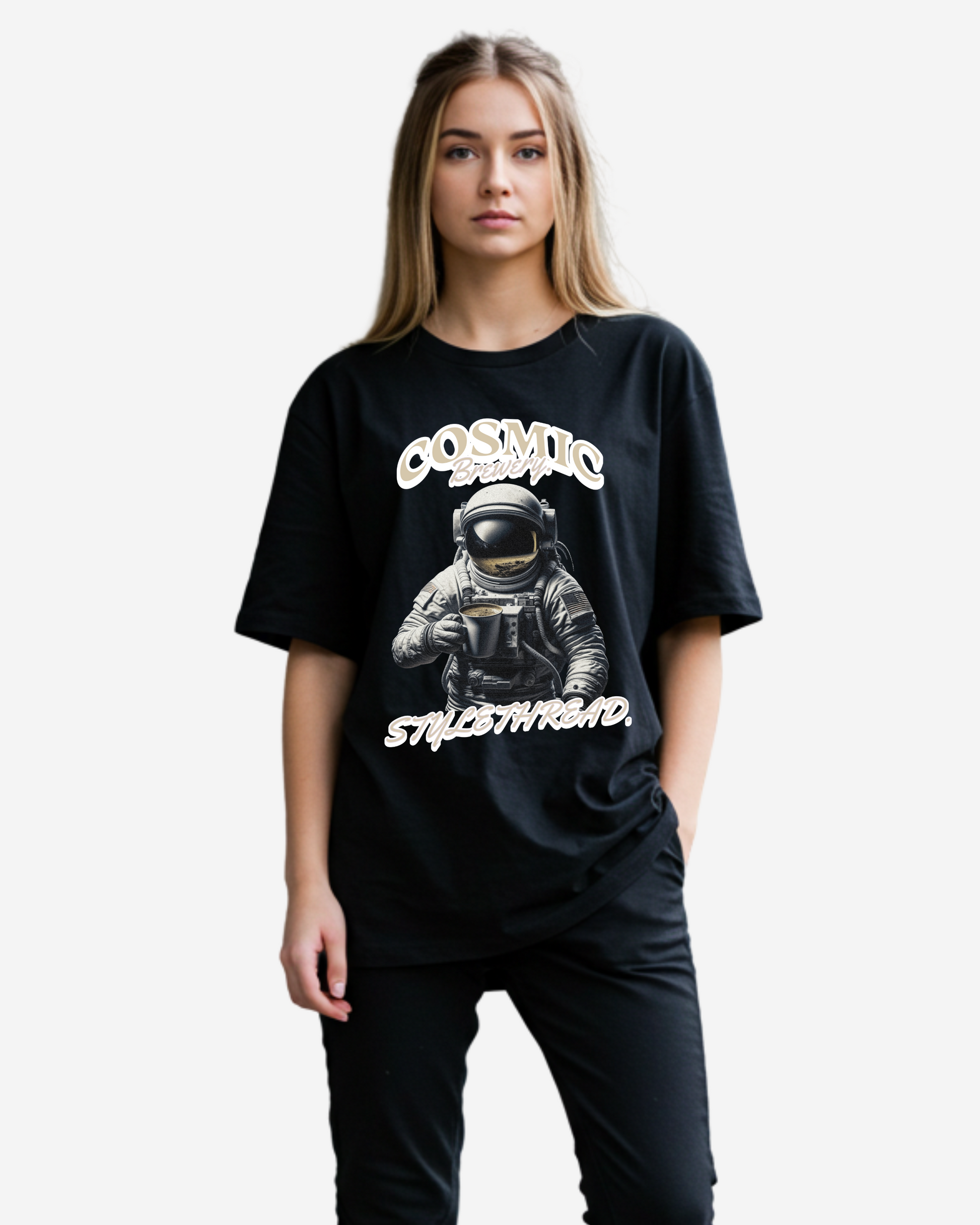 Coffee Astronaut Graphic Women's Oversized T-Shirt